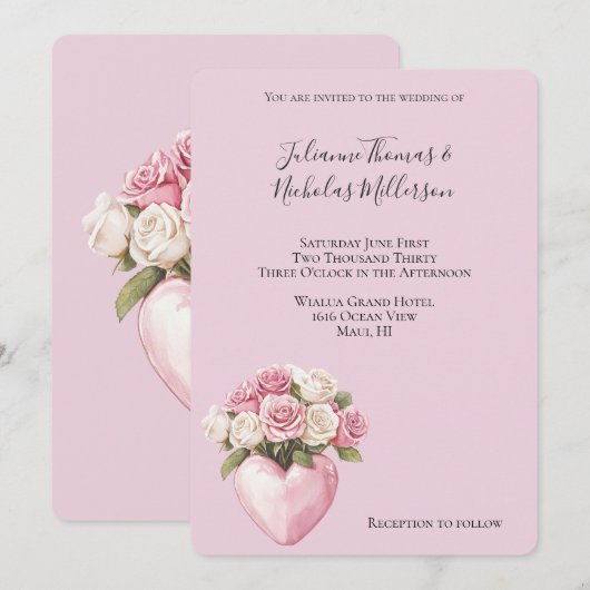 Chic Roze Witte Roos Bloemen Hart Huwelijk Kaart (Voorkant / Achterkant)