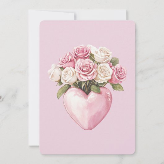 Chic Roze Witte Roos Bloemen Hart Huwelijk Kaart (Achterkant)