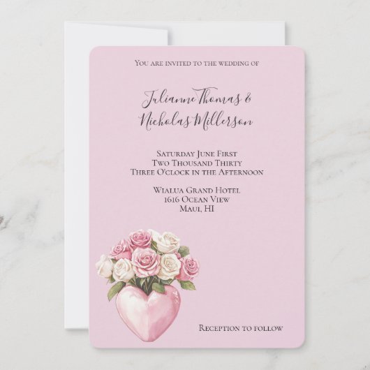 Chic Roze Witte Roos Bloemen Hart Huwelijk Kaart (Voorkant)