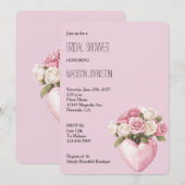 Chic Roze Witte Roos Bloemen Hart Vrijgezellenfees Kaart (Voorkant / Achterkant)