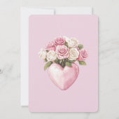 Chic Roze Witte Roos Bloemen Hart Vrijgezellenfees Kaart (Achterkant)