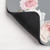 Chic Roze Witte Rozen Initiaal Script Grijs Muismat (Hoek)