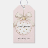 Chic Roze Witte Stippen Boog Ornament Kerst Cadeaulabel (Voorkant)