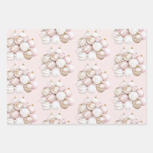 Chic Roze Witte Stippen Boog Ornament Kerst Inpakpapier Vel (Voorkant 3)