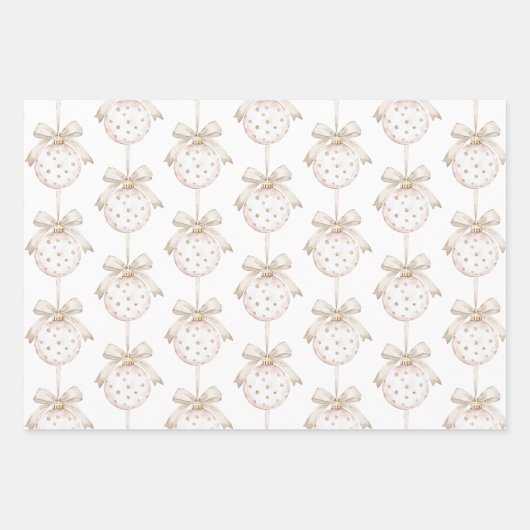 Chic Roze Witte Stippen Boog Ornament Kerst Inpakpapier Vel (Voorkant 2)
