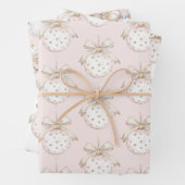 Chic Roze Witte Stippen Boog Ornament Kerst Inpakpapier Vel (In situ)
