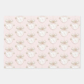 Chic Roze Witte Stippen Boog Ornament Kerst Inpakpapier Vel (Voorkant)