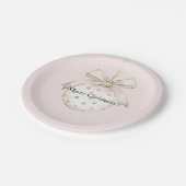 Chic Roze Witte Stippen Boog Ornament Kerst Papieren Bordje (Gekanteld)