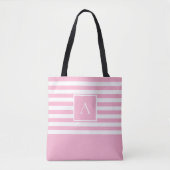 CHIC ROZE WITTE STREEP Vierkante letter Monogram Tote Bag (Voorkant)
