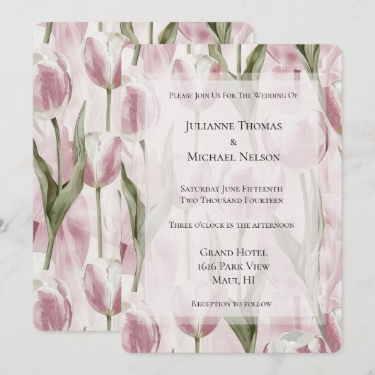 Chic Roze Witte Tulp Bloemen Huwelijk Kaart (Voorkant / Achterkant)