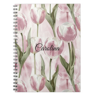 Chic Roze Witte Tulp Bloemen Notitieboek