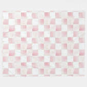 Chic Roze Witte Vierkanten Fleece Deken (Voorkant (Horizontaal))