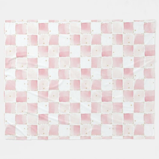 Chic Roze Witte Vierkanten Fleece Deken (Voorkant (Horizontaal))