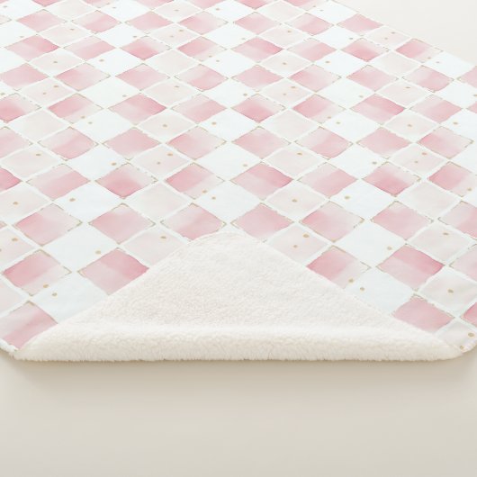 Chic Roze Witte Vierkanten Sherpa Deken (3/4)
