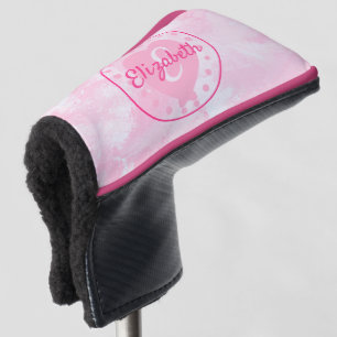 Chic Roze Witte Waterverf Naam Monogram Golfheadcover