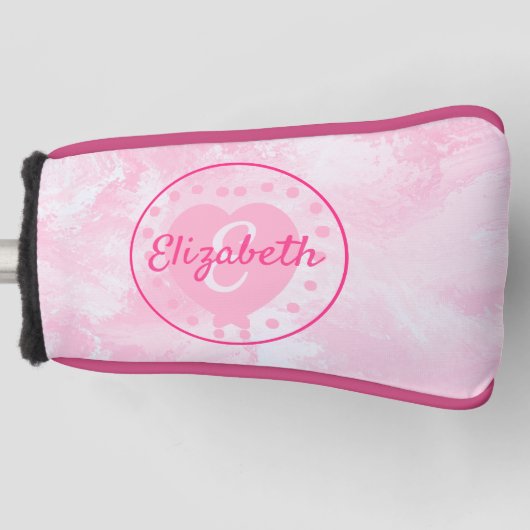 Chic Roze Witte Waterverf Naam Monogram Golfheadcover (Voorkant)
