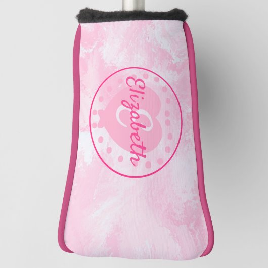 Chic Roze Witte Waterverf Naam Monogram Golfheadcover (Draai 90)
