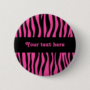 Chic roze zebra ronde button 5,7 cm