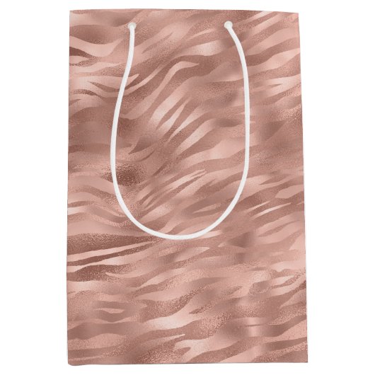 Chic roze Zebra Stripes Medium Cadeauzakje (Voorkant)