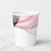 Chic Roze & Zwart Marmeren Papier Cups Papieren Bekers (Achterkant)