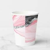 Chic Roze & Zwart Marmeren Papier Cups Papieren Bekers (Rechts)