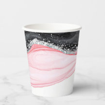 Chic Roze & Zwart Marmeren Papier Cups