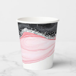 Chic Roze & Zwart Marmeren Papier Cups Papieren Bekers