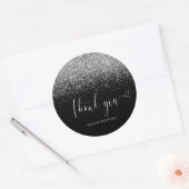 Chic Roze Zwart Zilver Glitter Bedankt Ronde Sticker (Envelop)