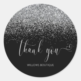 Chic Roze Zwart Zilver Glitter Bedankt Ronde Sticker