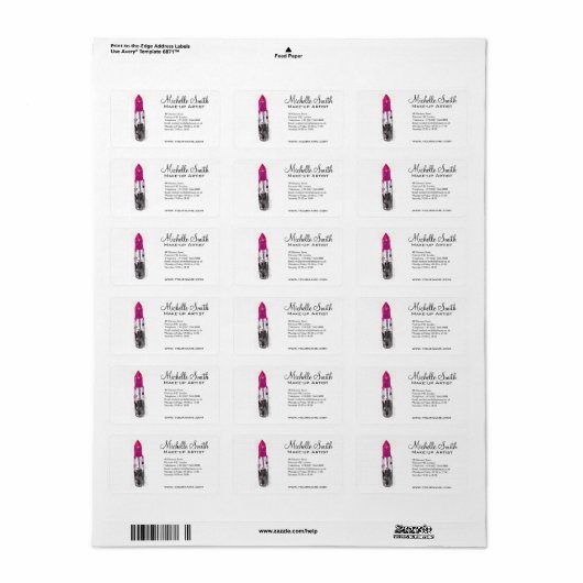 Chic roze zwart zilveren waterverf lipstick Make-u Etiket (Full Sheet)