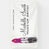 Chic roze zwart zilveren waterverf lipstick Make-u Spandoek (Verticaal)