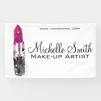 Chic roze zwart zilveren waterverf lipstick Make-u Spandoek