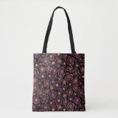 Chic roze zwarte ventilator met handtekening bloem tote bag (Voorkant)
