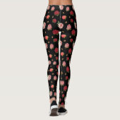 Chic Rozen Cute Black Floral Retro Pattern Leggings (Achterkant)