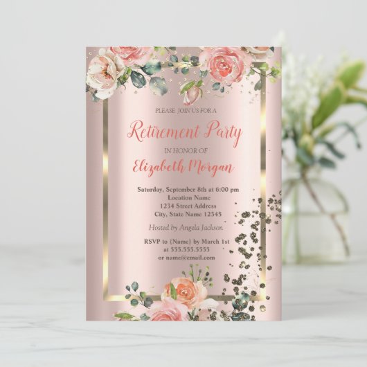 Chic Rozen Diamonds Confetti Retirement Kaart (Staand voorkant)