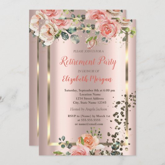 Chic Rozen Diamonds Confetti Retirement Kaart (Voorkant / Achterkant)