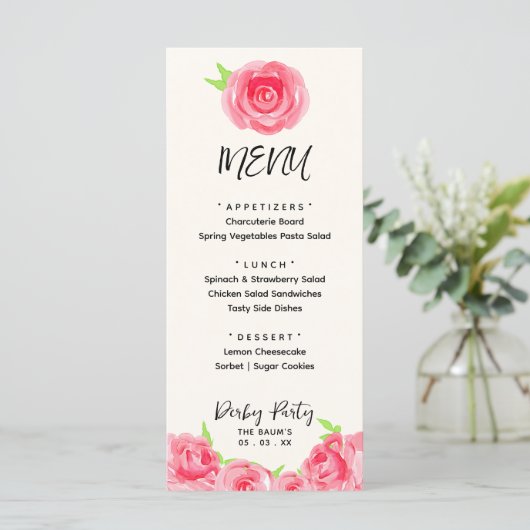 Chic Rozen Floral Derby Day Party Menu (Staand voorkant)