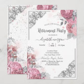 Chic Rozen Flowers Silver Lijst Retirement Kaart (Voorkant / Achterkant)