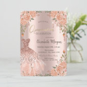 Chic Rozen Glitter Druppels Jurk Quinceañera Kaart (Staand voorkant)