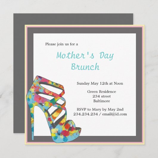 Chic  Rozen High Heel Moederdag Brunch Kaart (Voorkant / Achterkant)