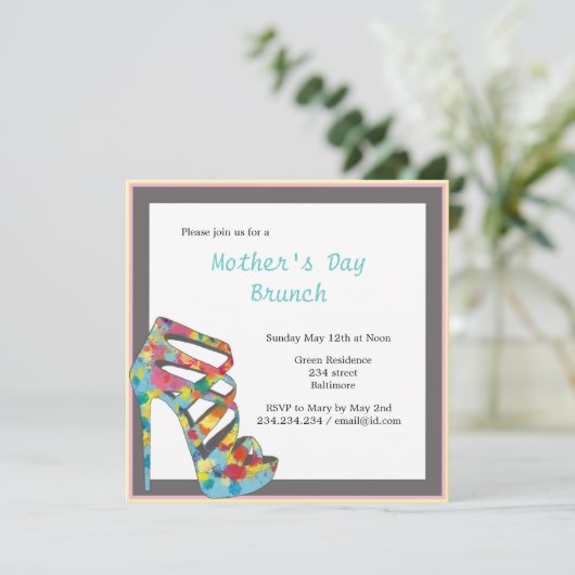 Chic  Rozen High Heel Moederdag Brunch Kaart (Staand voorkant)