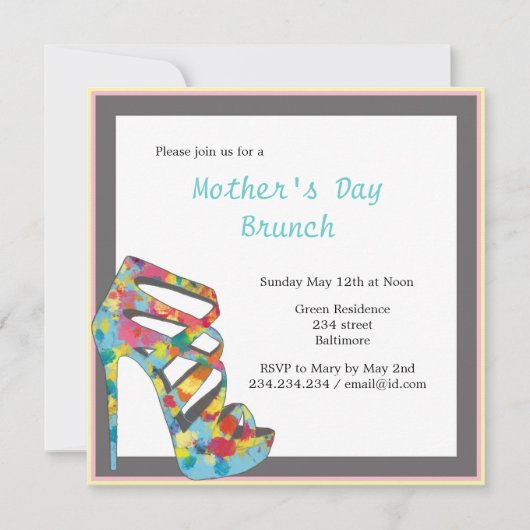 Chic  Rozen High Heel Moederdag Brunch Kaart (Voorkant)