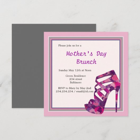 Chic Rozen High Heel Moederdag Brunch Kaart (Voorkant / Achterkant)