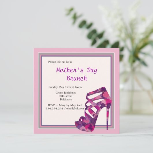 Chic  Rozen High Heel Moederdag Brunch Kaart (Staand voorkant)