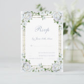 Chic Rozen & Silver Border Floral Wedding RSVP Kaartje (Staand voorkant)