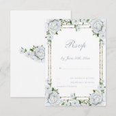Chic Rozen & Silver Border Floral Wedding RSVP Kaartje (Voorkant / Achterkant)