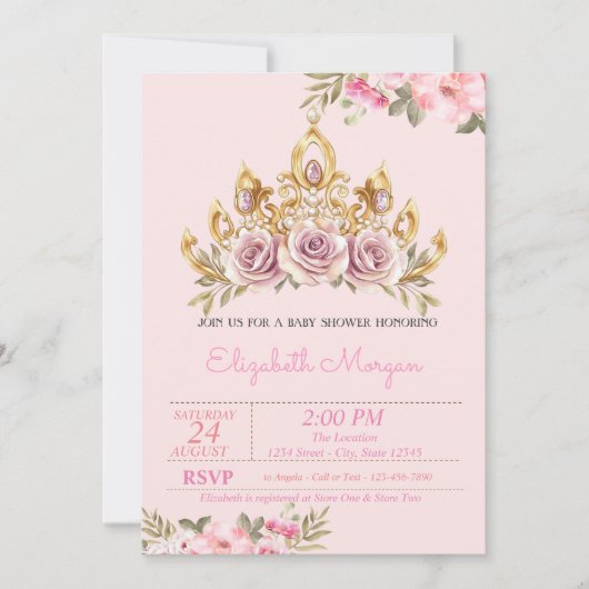 Chic Rozen Tiara Floral Baby shower Kaart (Voorkant)