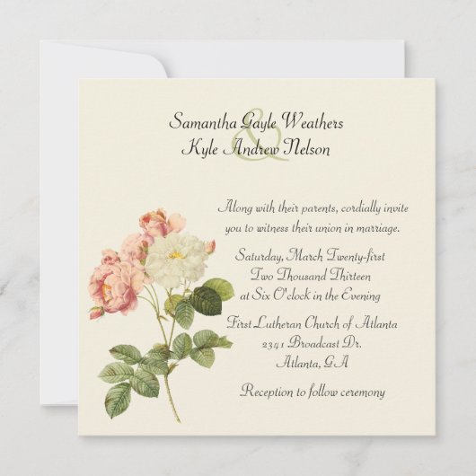 Chic  Rozen Wedding Uitnodiging (Voorkant)