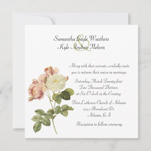 Chic  Rozen Wedding Uitnodiging (Voorkant)