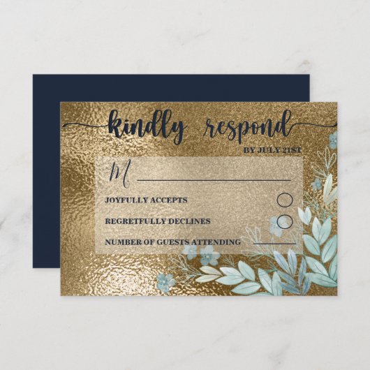Chic RSVP Navy and Gold Foliage Wedding (Voorkant / Achterkant)